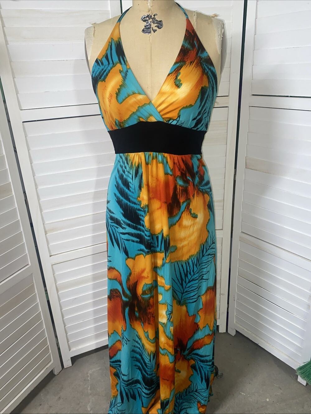 Lipstick Multicolor Halter Neck Sleeveless Maxi Dress Sz Large Hawaiian Beach